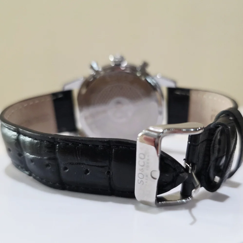 SO&CO New York Tribeca Chronograph Black Silver Sub Dial Men's Wrist Watch 5059